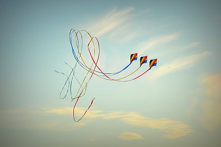 wind kite, blue sky, air, clouds, looping
