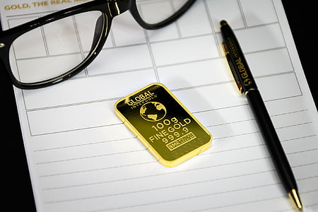 ouro, chip de, adesivo, negócios, escritório, papel, caneta