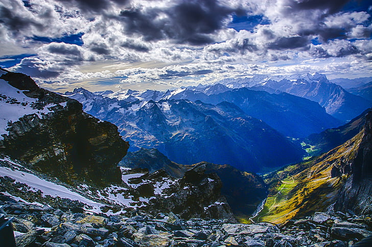 Alpin, Panorama, Mountain-toppmötet, Schweiz, bergen, Pano, Mountain