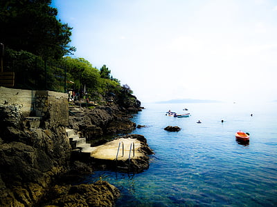 Kroatija, kempingas, pakrantė, plaukti, valtys, sūrus vanduo, atostogų