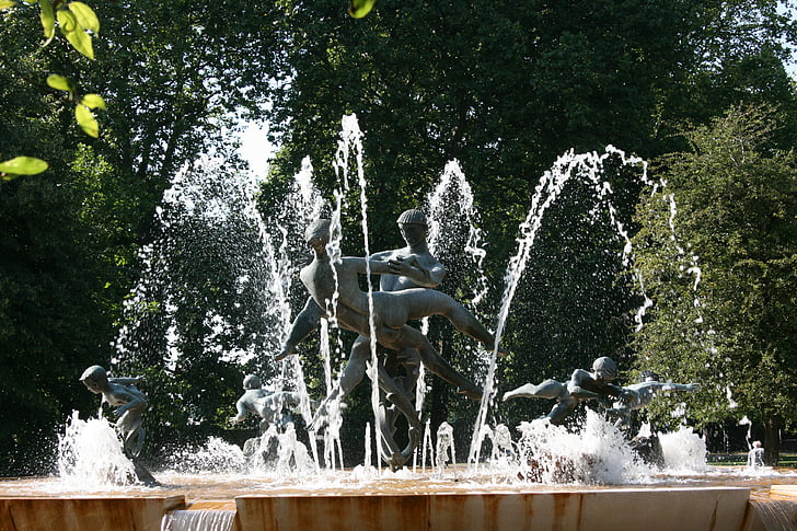 fonte, água, escultura, alegria, dança, refrescantes, Verão