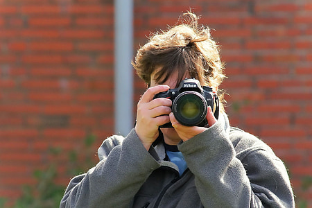 donna, fotografo, persona, fotografia, fotocamera, lente, umano