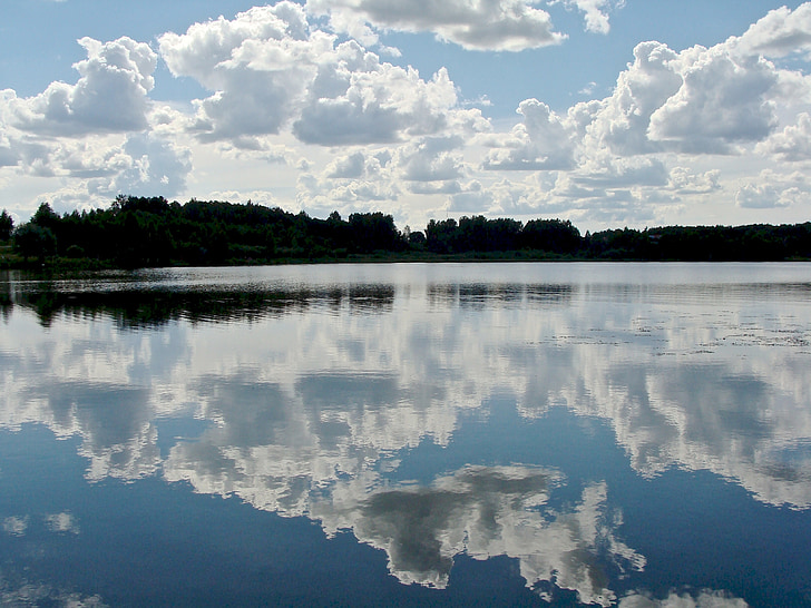 Verão, Lago, água, céu, azul, transparente, floresta
