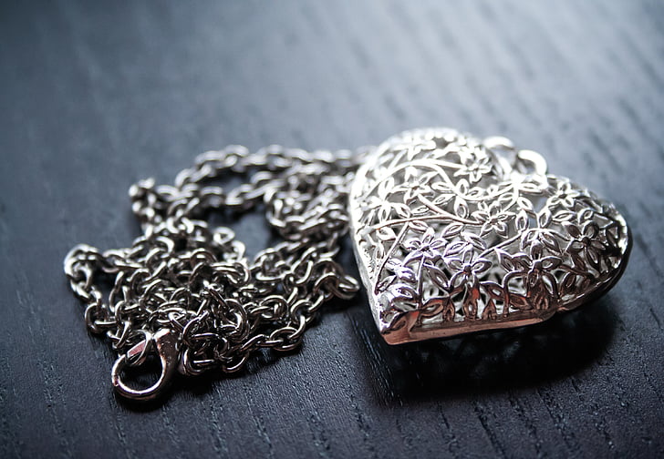 heart, love, jewellery, silver, valentine's day, luck, chain