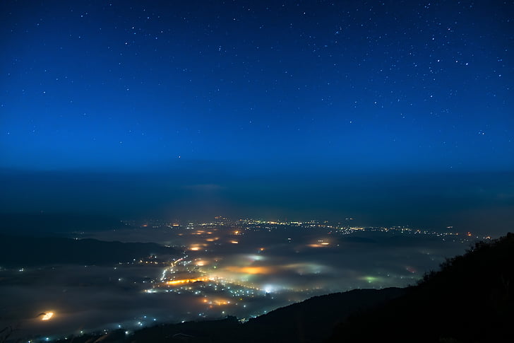 Japó, Kumamoto, Mar de núvols, núvol, Mar de núvols, vista nocturna, ciutat