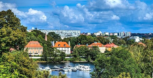 Stokholmas, Švedija, valtys, vandens, Gamta, Architektūra, Skandinavijos šalyse