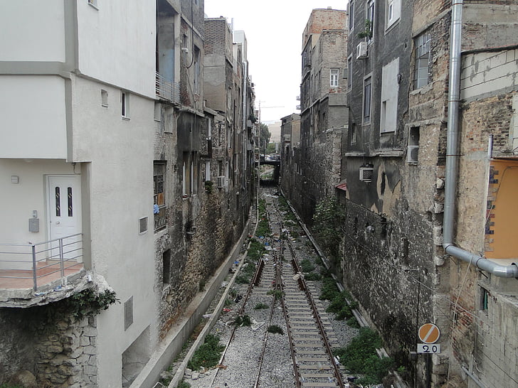 Trem, Piraeus, DRAPETSONA, favelas, rua, arquitetura, cena urbana