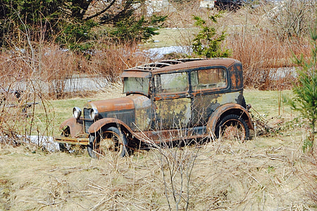 carro velho, carro enferrujado, automóvel, clássico, sujo, com idade, roda