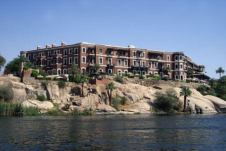Hotel, Aswan, velha catarata, Inglês, Christie, arquitetura