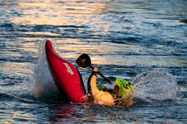thuyền kayak, nước trắng, thể thao dưới nước, lòng dũng cảm, kỹ năng, mái chèo, phun