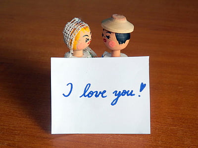 Jeg elsker dig, par, Kærlighed, marionetter, besked, Romance