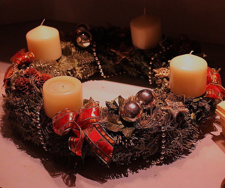 Adventný veniec, Dovolenka, svetlo sviečok, Vianoce, sviečka, dekorácie, zimné