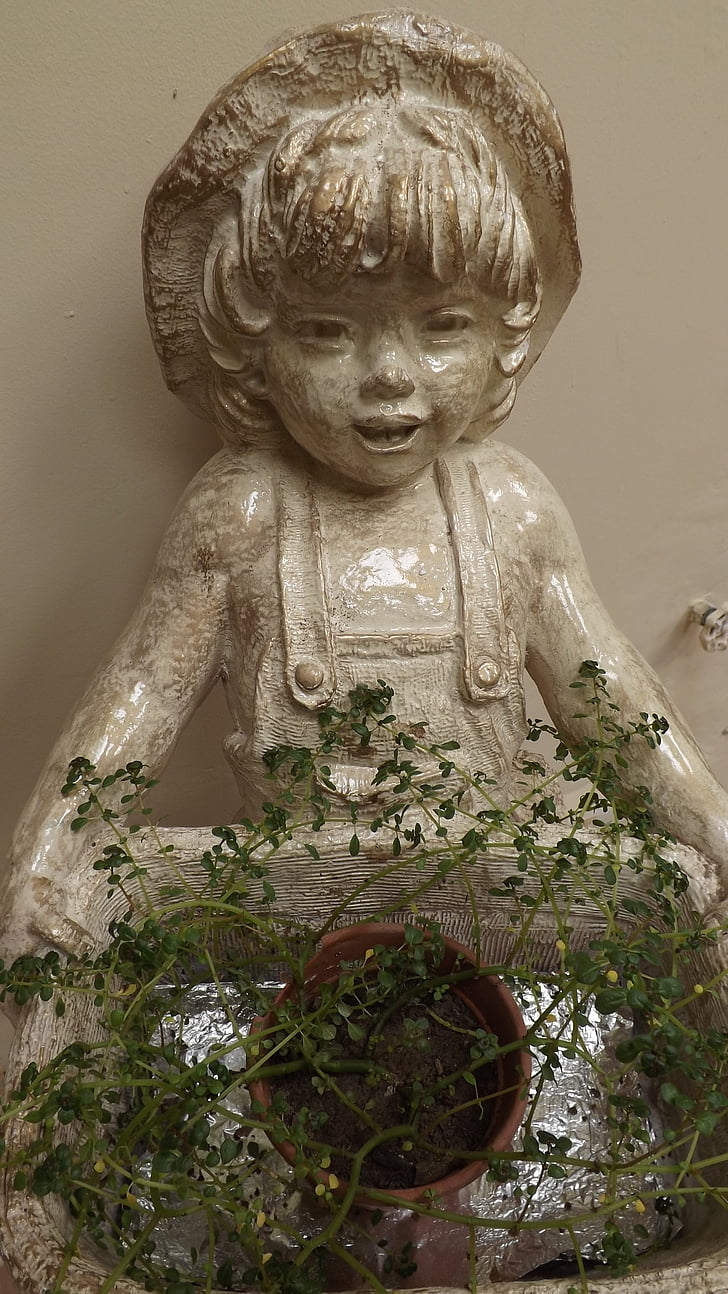 statue, figure, sculpture, face, child, girl, field