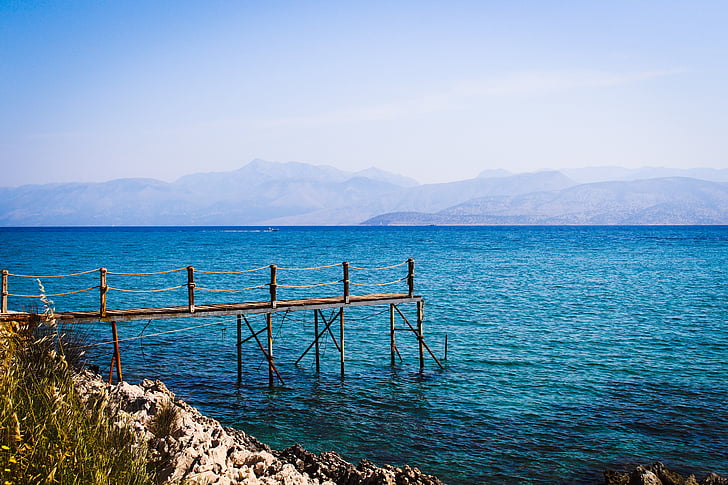 Corfu, mare, Grecia, albastru, apa, pietre, Web