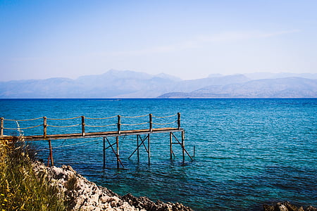 Corfú, mar, Grecia, azul, agua, piedras, Web