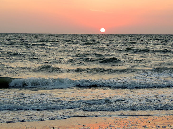 Ocean, havet, bølger, Beach, Shore, Sunset, solen