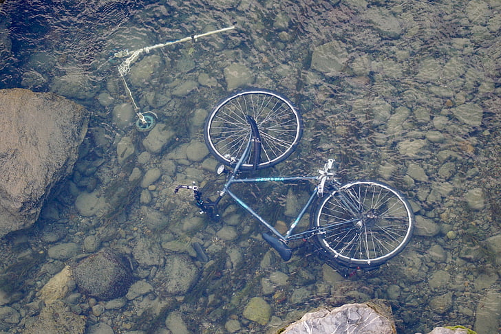 река, вода, колело, скутер, се унищожават, валяк, отпадъци