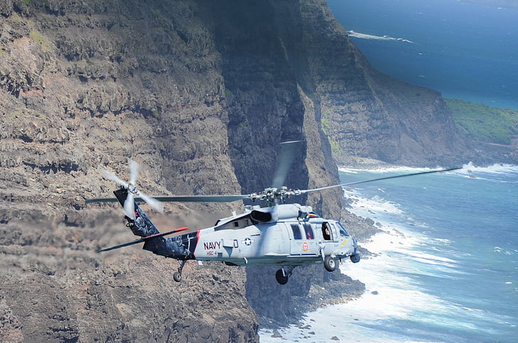helicopter, flying, scenic, navy, usa, island, hawaii