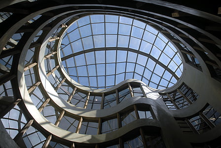 bâtiment, verre, architecture, moderne, lumière, intérieur, haute