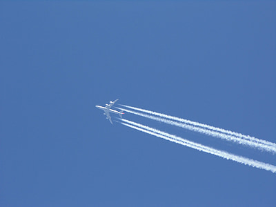 飞机, 飞行, 天空, 旅行, 射流, 凝结尾迹, 化学制剂