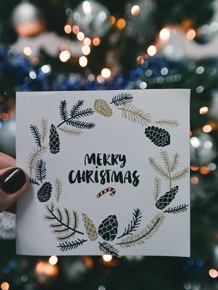 blur, bokeh, card, celebration, christmas, christmas card, christmas time