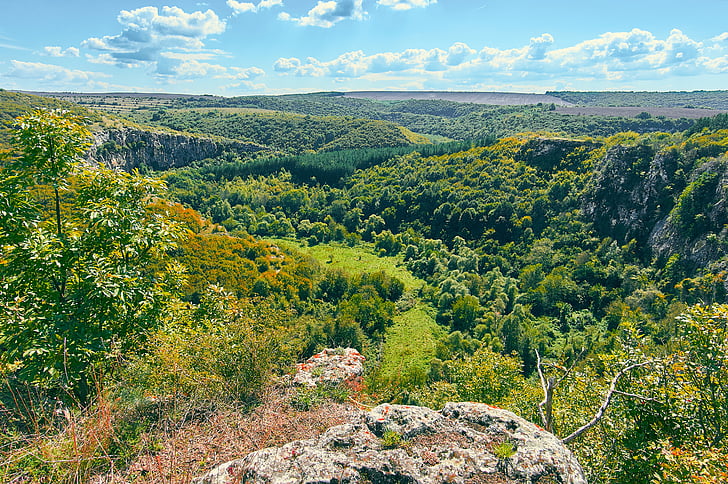 přírodní park, lest lom, Orlova Čuka, kupovité mraky, Bulharsko, krajina, Příroda