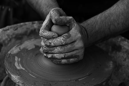 art, artisan, black-and-white, clay, craft, dirty, hand