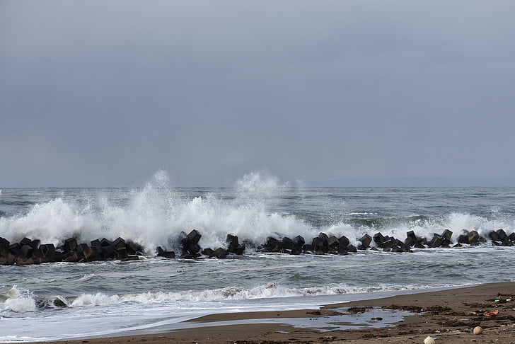 sea, beach, wave, riptide, natural, landscape, storm