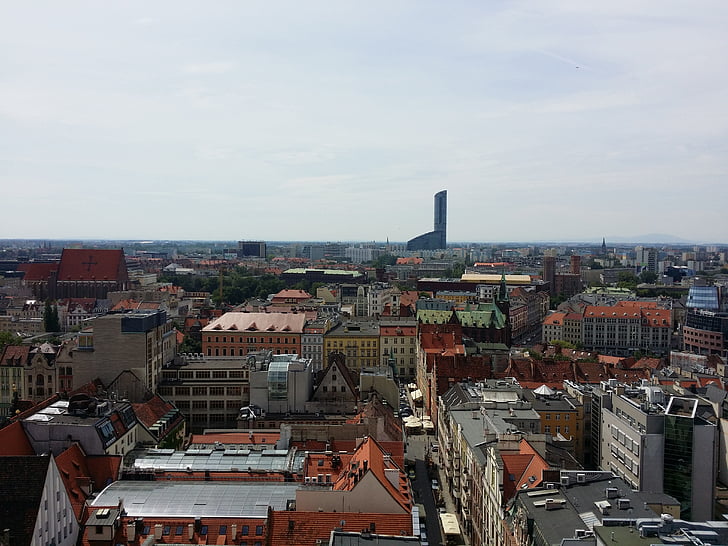 staden, Wrocław, arkitektur, byggnader, Polen, stadens centrum, Panorama över staden