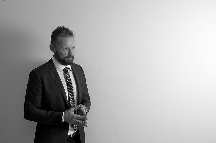 portrait, man, beard, suit, black and white, one man only, only men