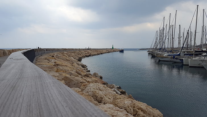 Marina, Porto, barco, mar, pé, Baía, céu