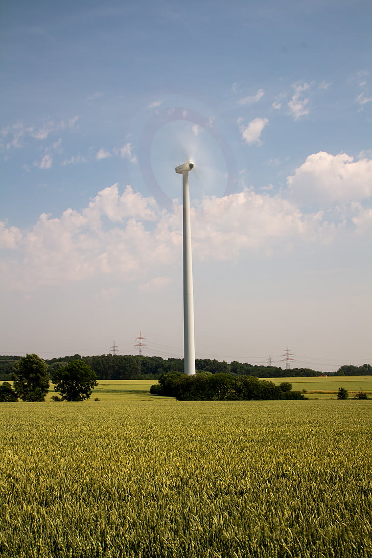 Pinwheel, tecnología, generación de energía, cielo, palas del rotor, nubes, actual