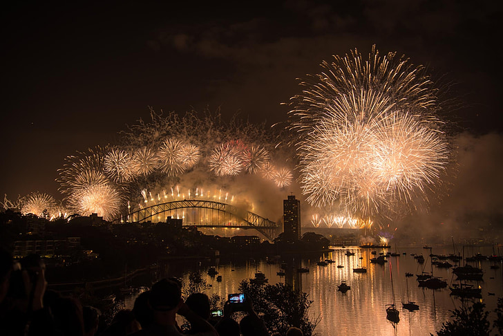 Силвестър, Нова година, 2015 г., Сидни, Австралия, пристанище, мост