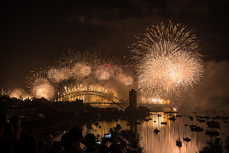 Sylvester, Nieuwjaar, 2015, Sydney, Australië, haven, brug