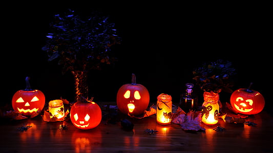 mørk, dekorasjon, høst, glød, glødende, Halloween, opplyst
