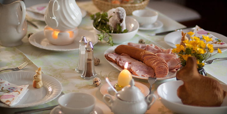 petit déjeuner de Pâques, Pâques, Tableau, couverts, Festival, familles, gedeckter table