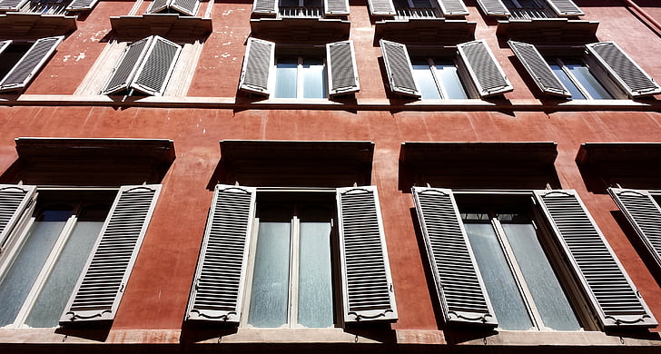 okno, spredaj, polkna, starinsko, Rim, ulici pred, fasada hiše