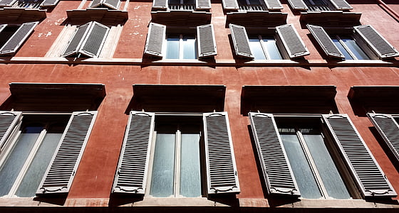 ablak, Front, redőnyök, antik, Róma, utcai fronton, ház homlokzata