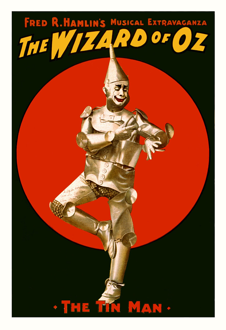 wizard of oz, poster, tin man, characters, vintage, antique, old