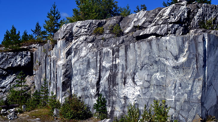 marble, grey, quarry, stone, ruskeala, marble quarrying, day