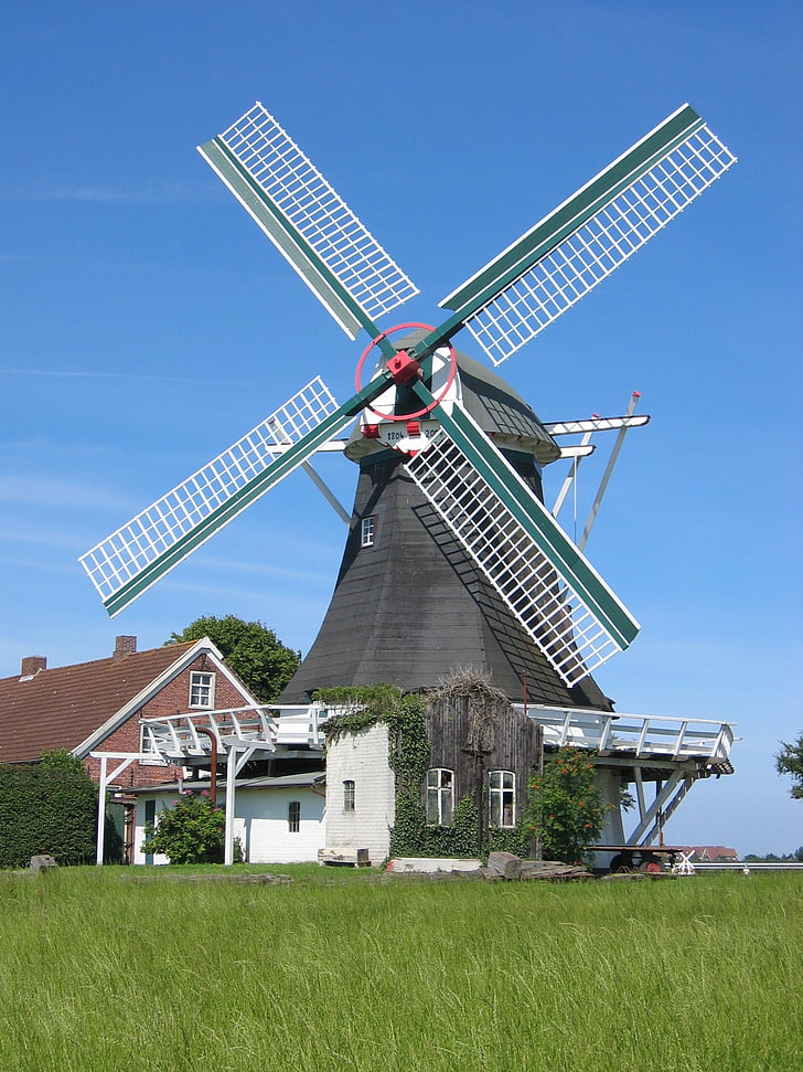 windmill, north sea, building, grind, flour mill, mill