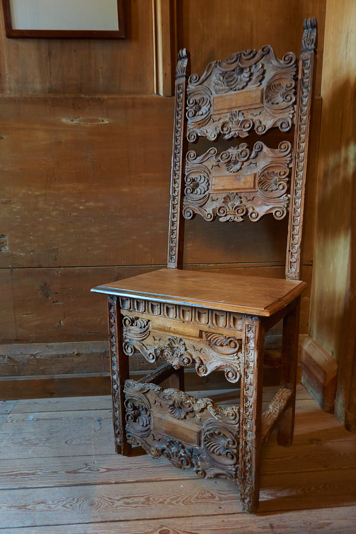 kursi, kayu, abad pertengahan, ukiran, lama, kerajinan, seni