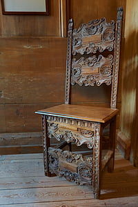 stol, trä, medeltiden, carving, gamla, hantverk, konst