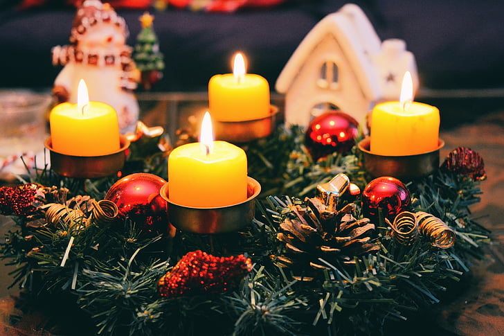 Weihnachten, Girlande, feiern, Ornament, Kerzen, Kerze, Dekoration