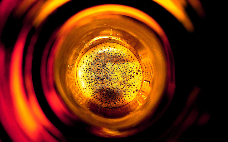 beer bottle, from the inside, beer, abstract, drink, alcohol, blow