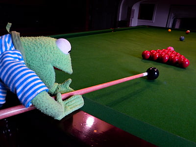 Kermit, rana, billar, bolas, negro, juego, tabla