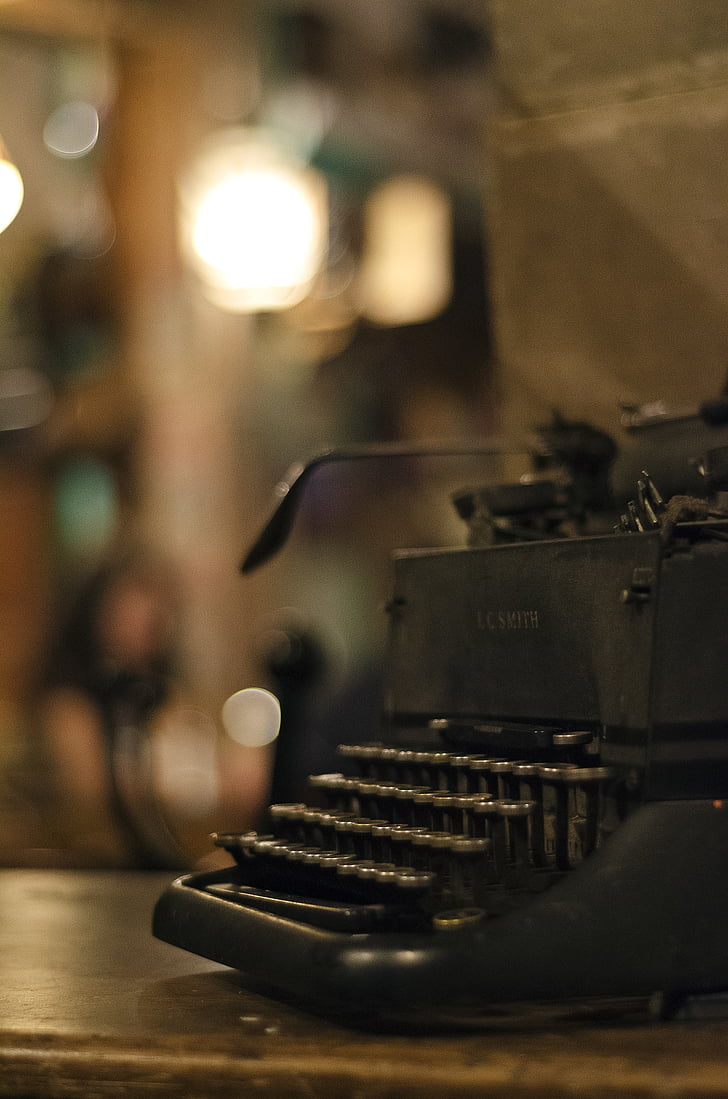 màquina d'escriure, vell, anyada, bokeh, mobles, text, enfocament