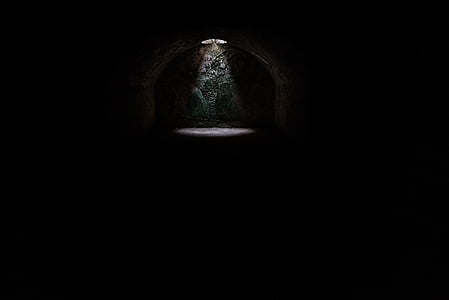 dark, light, tunnel, indoors, horror, mystery, spooky