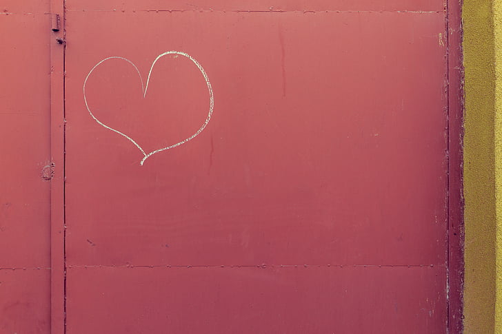 tērauda, sienas, durvis, rozā, sirds, sirds formas, mīlu