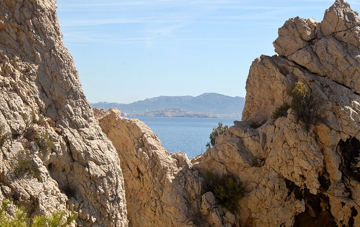 niolon l'estaque, Marseille, bäckar, havet, södra